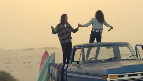 couple having fun in the car 4k