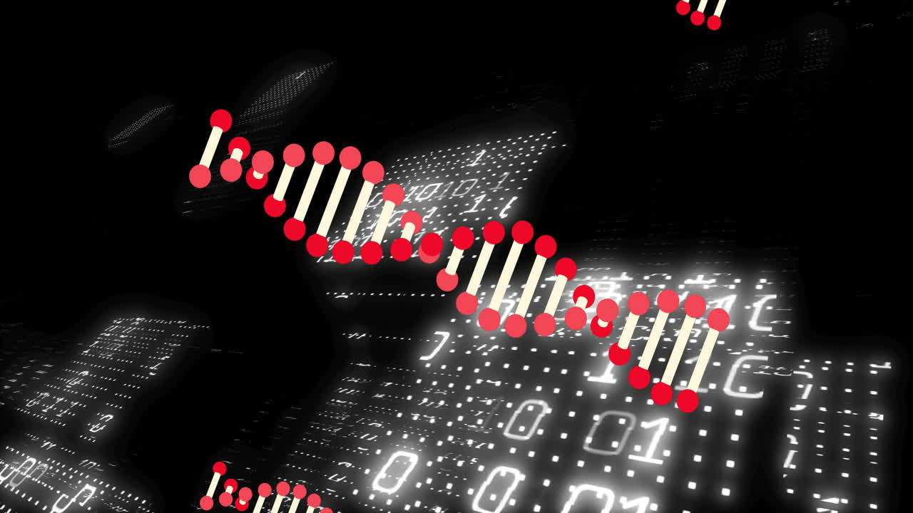 dna 스트랜드와 이진 코딩, 과학 데이터 처리 애니메이션