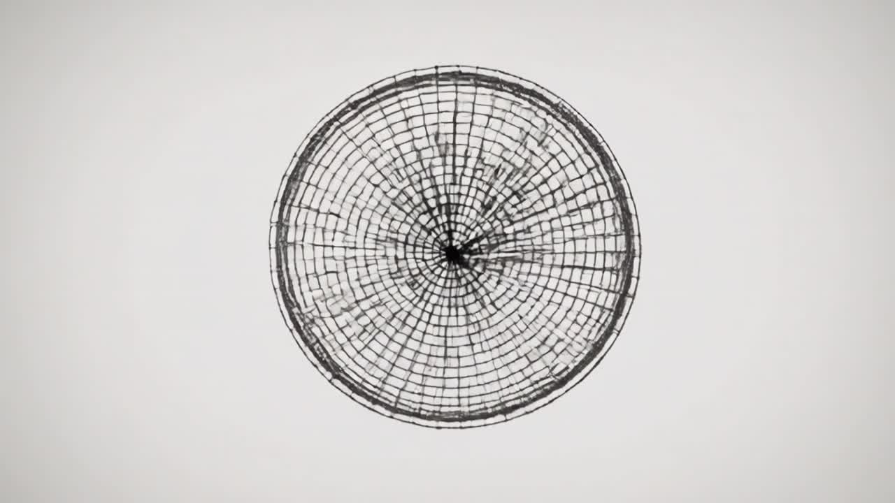 Center form morphing on pale gray bg, grid tightening, rods extruding forming radial burst for tech