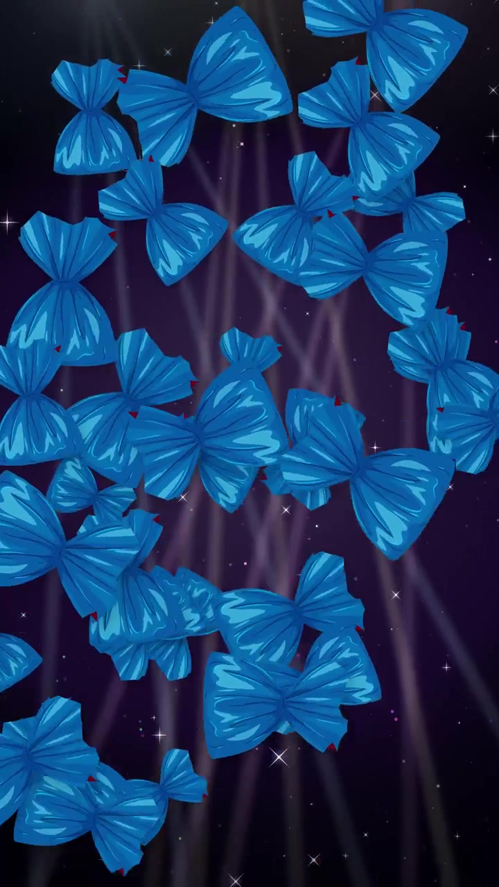 Animated Blue Bows Falling Against a Dark Background