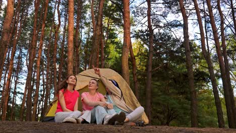 women camping in the forest