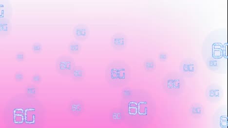 animación de múltiples banners de texto 6g que flotan contra un fondo de gradiente rosa.