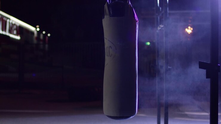 Sacco da boxe all'aperto di notte