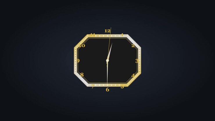 Elegant Gold Octagonal Wall Clock Ticking on Dark Background