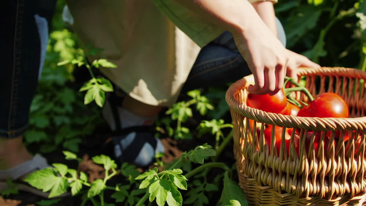 Women Harvesting Tomatoes in a Greenhouse