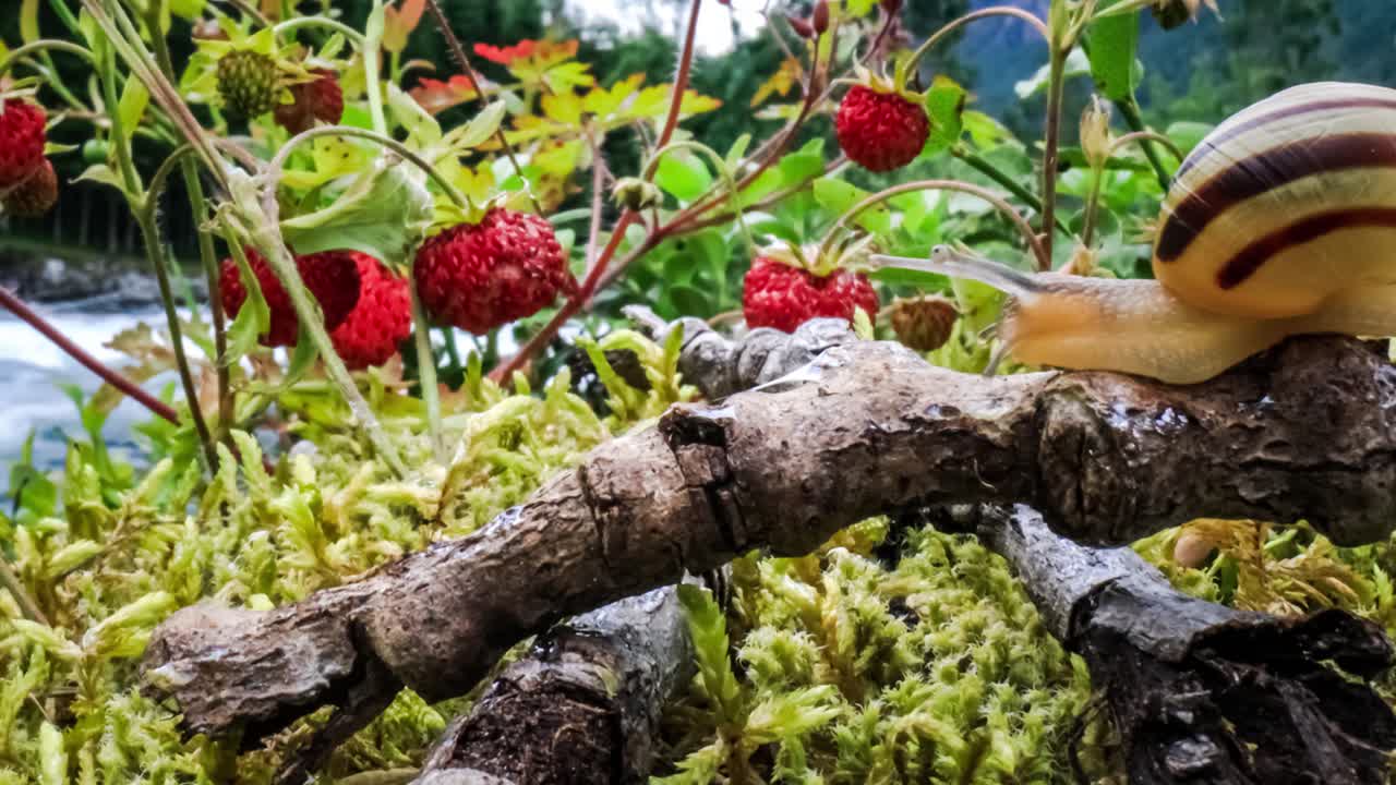 슬라이더 동작으로 나무의 가지를 따라 천천히 기어가는 달 ⁇ 이 슈퍼 매크로 클로즈업