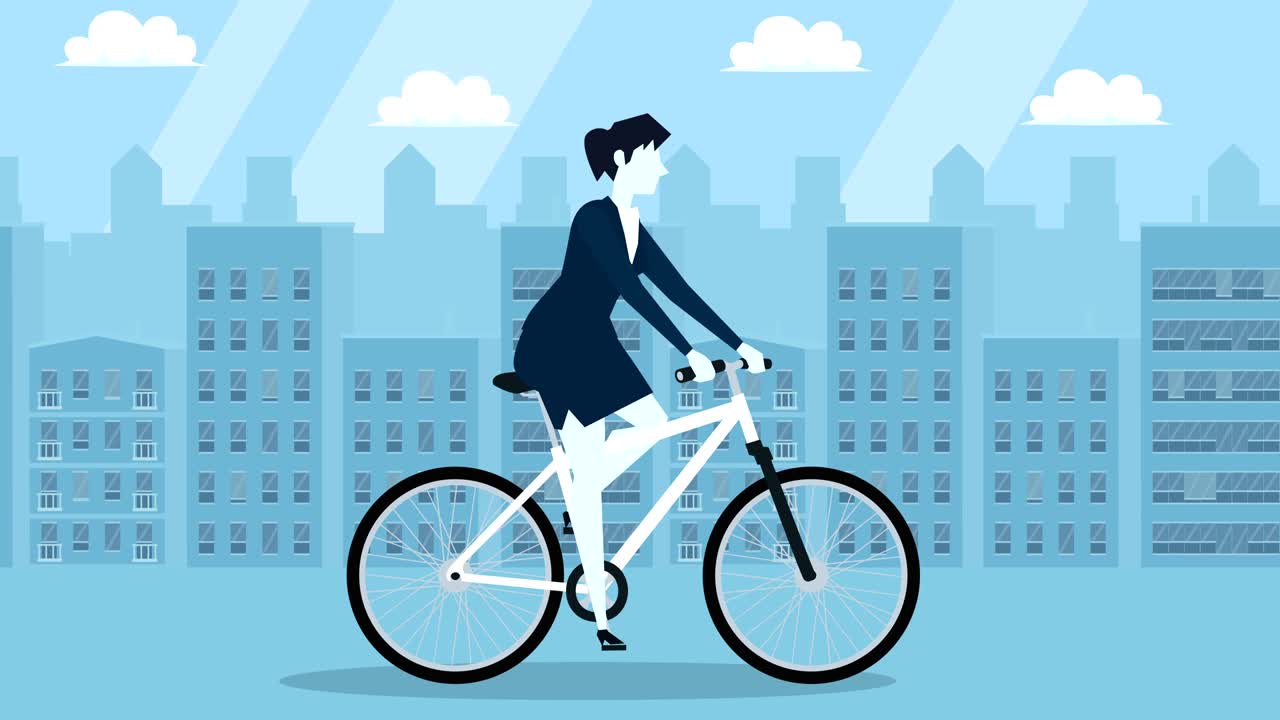 파란색 스타일 사업가, 색 자전거 타자, 평평한 만화 캐릭터 애니메이션