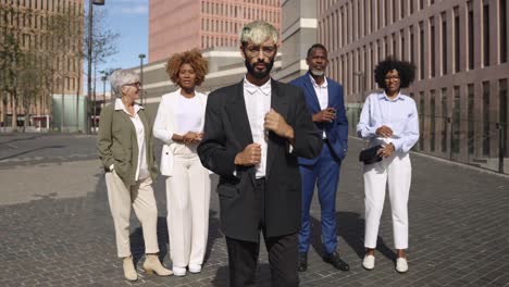 diverse business team in urban setting