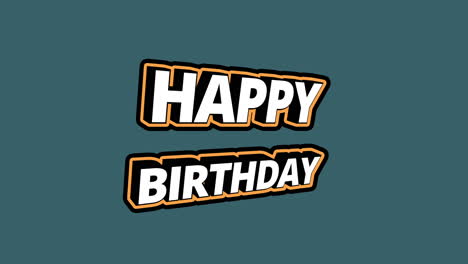 happy birthday 3d bouncy text animation with orange frame and rotating letters - medium gray-cyan background