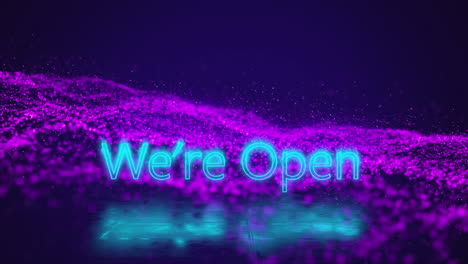 animation of we re open over navy background with glitter