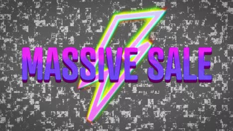 Digital-animation-of-neon-massive-sale-text-over-thunderbolt-shape-against-static-effect-background