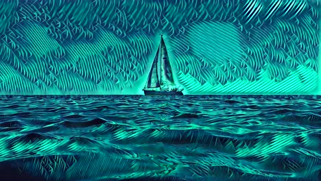 Low-angle-sea-level-animation-of-small-yacht-boat-sailing-in-calm-open-water