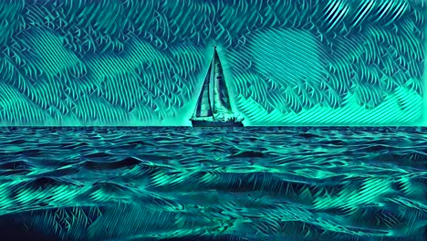 low angle sea level animation of small yacht boat sailing in calm open water