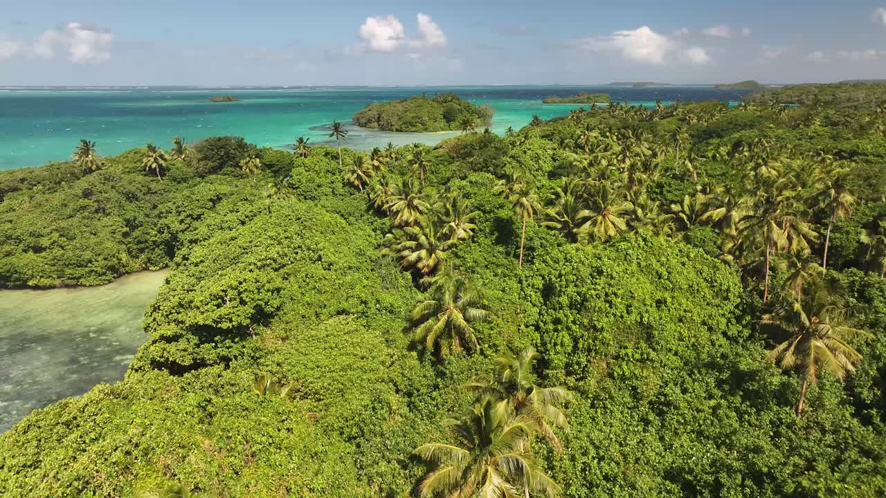 Vava'u, Tonga - A Captivating Scene of an Island Surrounded by Crystal-clear Turquoise Waters and Flourishing Tropical Vegetation - Drone Flying Forward