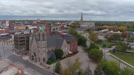 establishing drone shot gratiot avenue in detroit, michigan