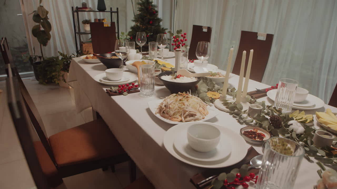 Christmas Table with Asian Dishes