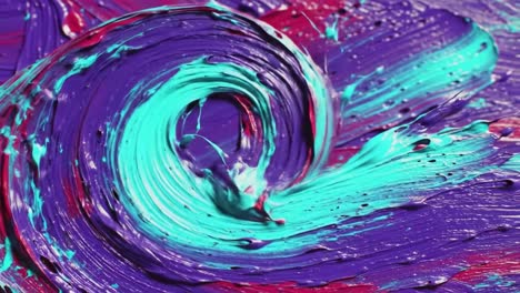 an abstract exploration of fluid movement and color in vibrant acrylic paint, showcasing swirling patterns and dynamic textures of turquoise, purple, and magenta shades