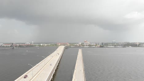 Aerial-view-of-storm-clouds-and-rain-in-Bradenton,-Florida