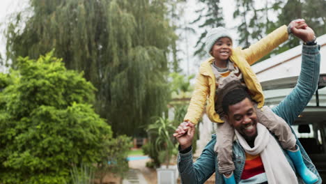 Happy,-playful-and-airplane-with-father