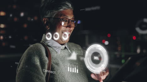 woman interacting with data on a digital screen