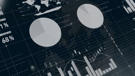 financial data charts and world map animation over global business statistics