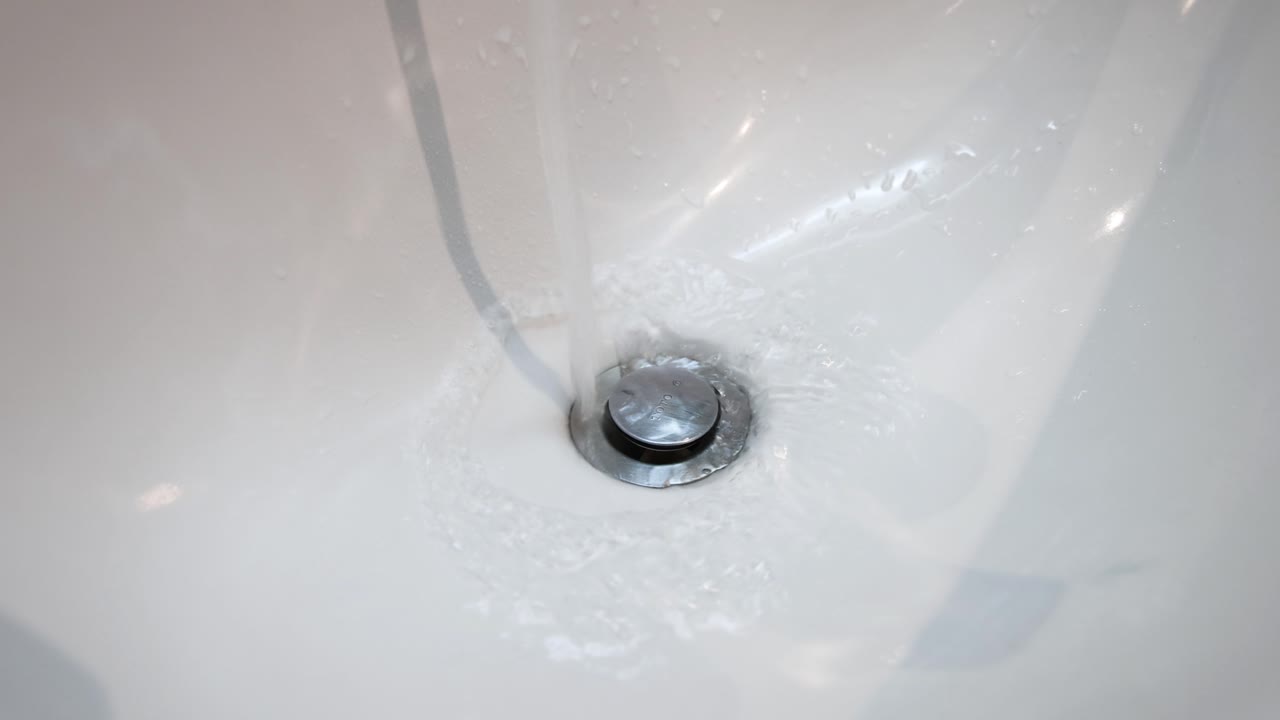 Water spiraling down a sink drain
