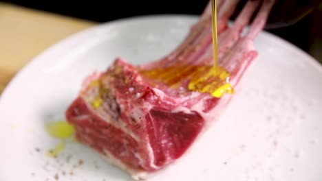 lamb ribs getting ready to be cooked