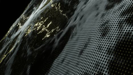 abstract futuristic technology gold glowing glitter particles wave dark background 3d rendering