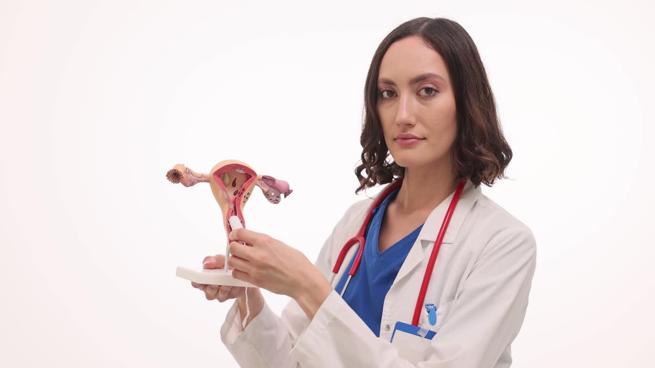 Doctor Demonstrating Tampon Insertion with Uterine Model