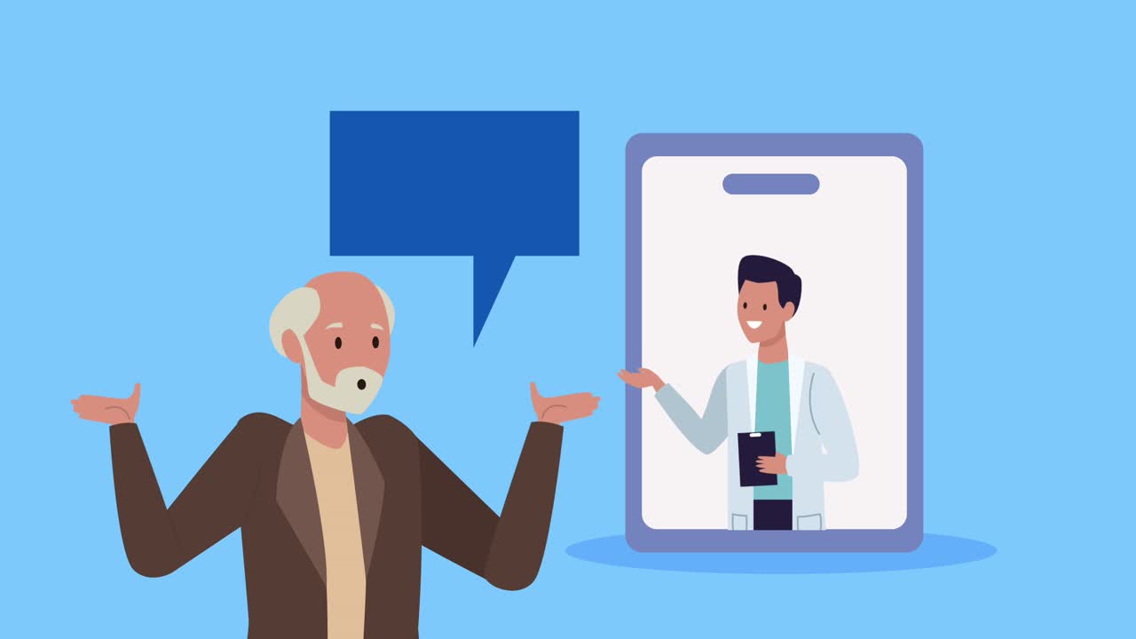old man talking with doctor in telemedicine