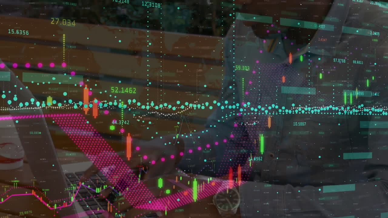 노트북을 사용하는 사업가에 대한 통계 처리의 애니메이션