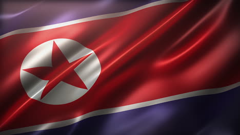 la bandera de corea del norte ondeando en el viento, con un aspecto y sensación cinematográfica, y una elegante textura sedosa