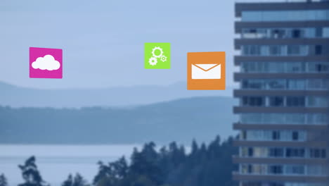 animación de iconos sobre el paisaje urbano