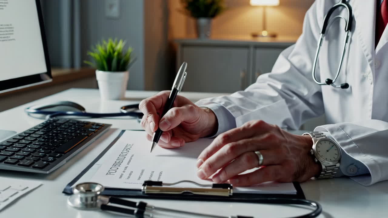 Doctor Filling Out Patient Records