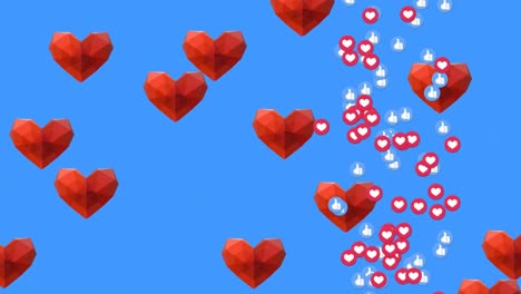 Animation-of-emoji-and-heart-icons-on-blue-background