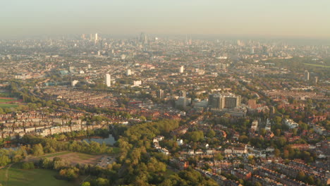 aerial slider shot of central london skyline from hampstead and belsize park