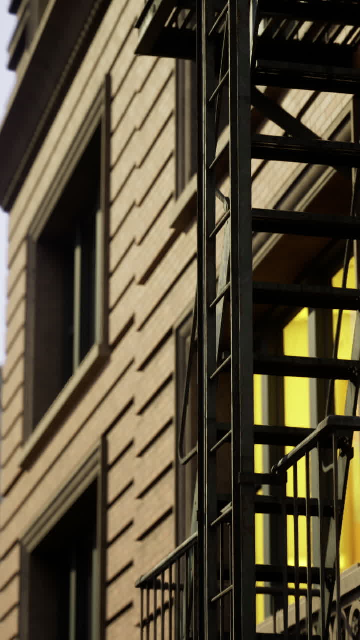 Urban staircase casts intriguing shadows in the evening light of the city
