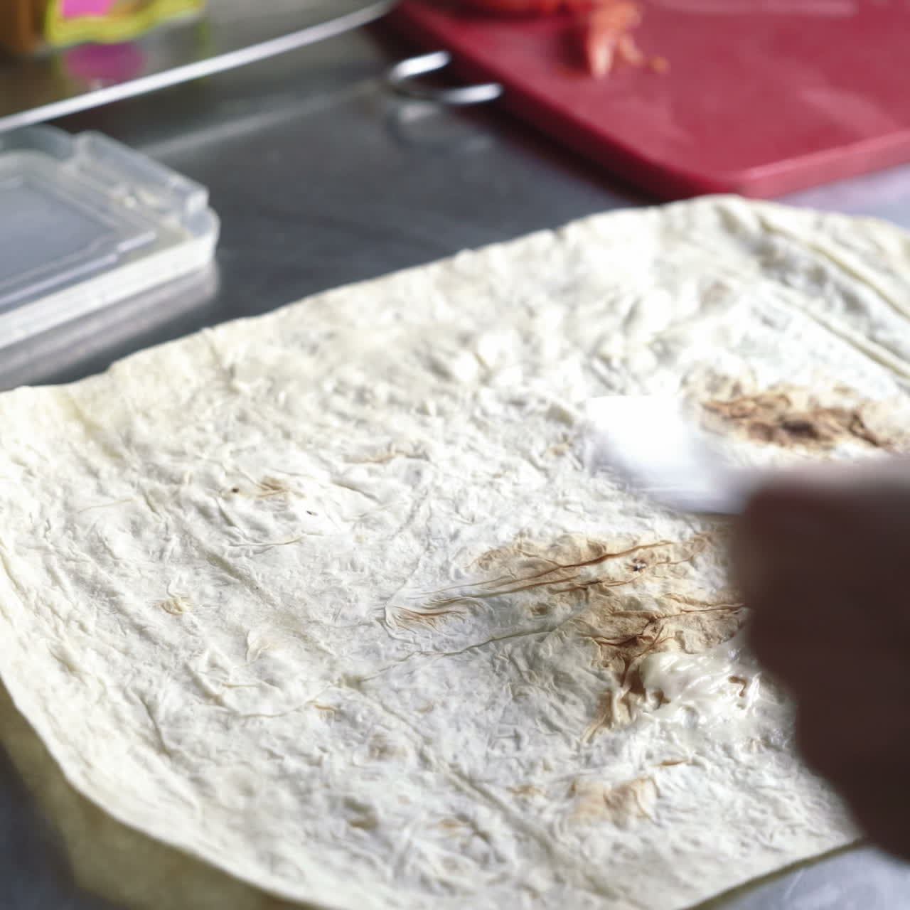 Lavash rolls with cheese and tomatoes. Cooking Shawarma. Sqare video