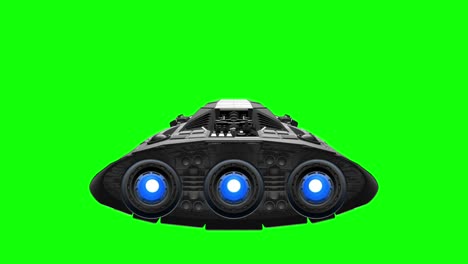 green screen. giant spaceship flies in space, engines flashing, 3d animation.