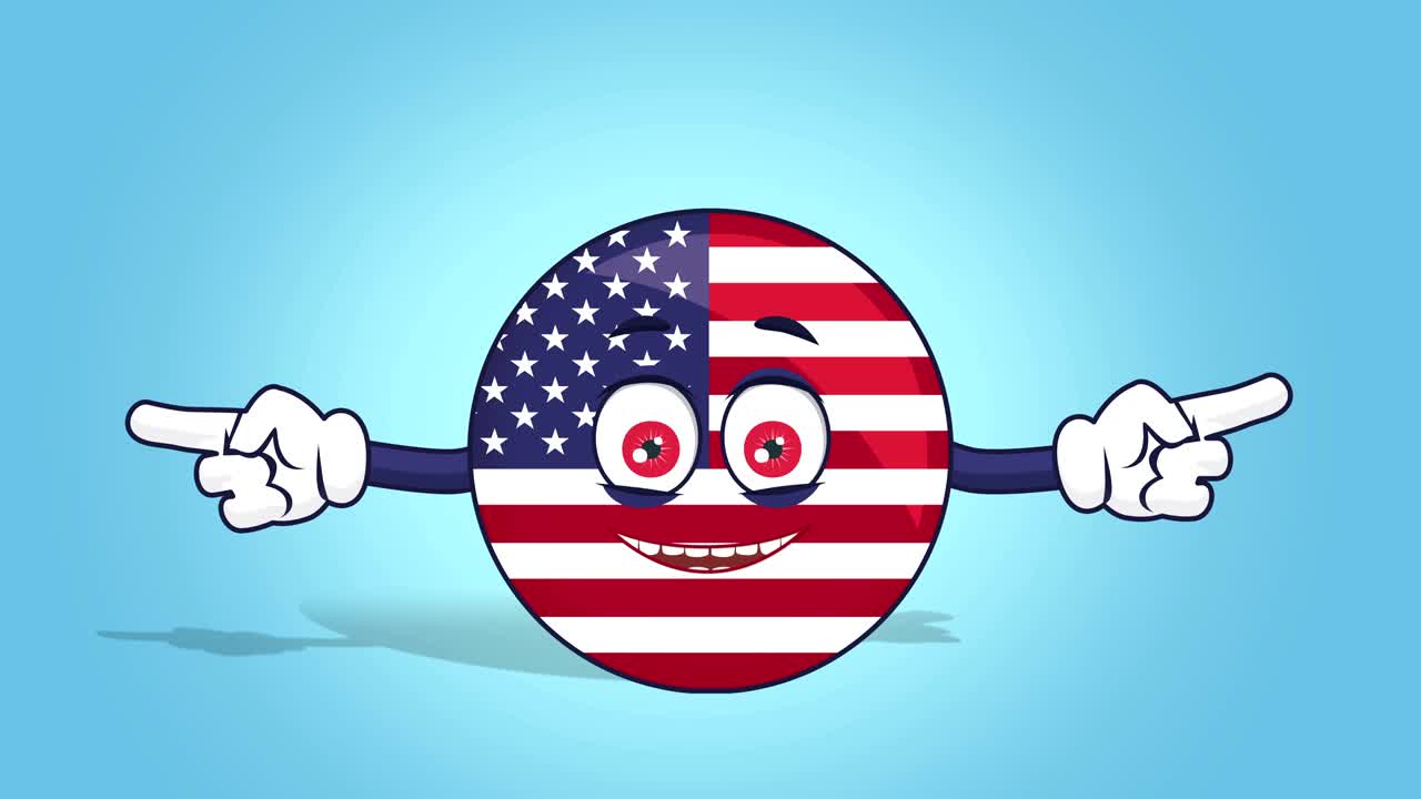 Tegneserie USA Ikon Flag Forenede Stater Amerika Glad Dobbelt Sidepeger med Ansigtsanimation
