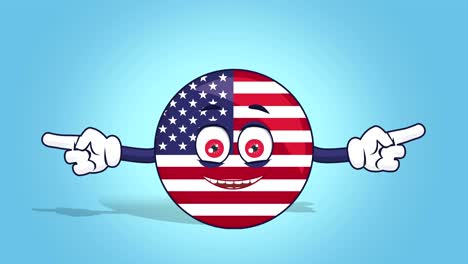 cartoon usa icon flag united states america happy double side pointer with face animation