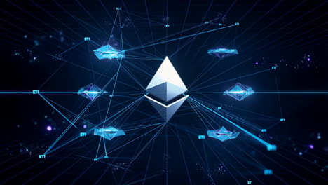 abstract ethereum blockchain network with connected nodes