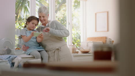 grandmother and child using smartphone having video chat little girl sharing vacation weekend with granny enjoying chatting on mobile phone at home with granddaughter