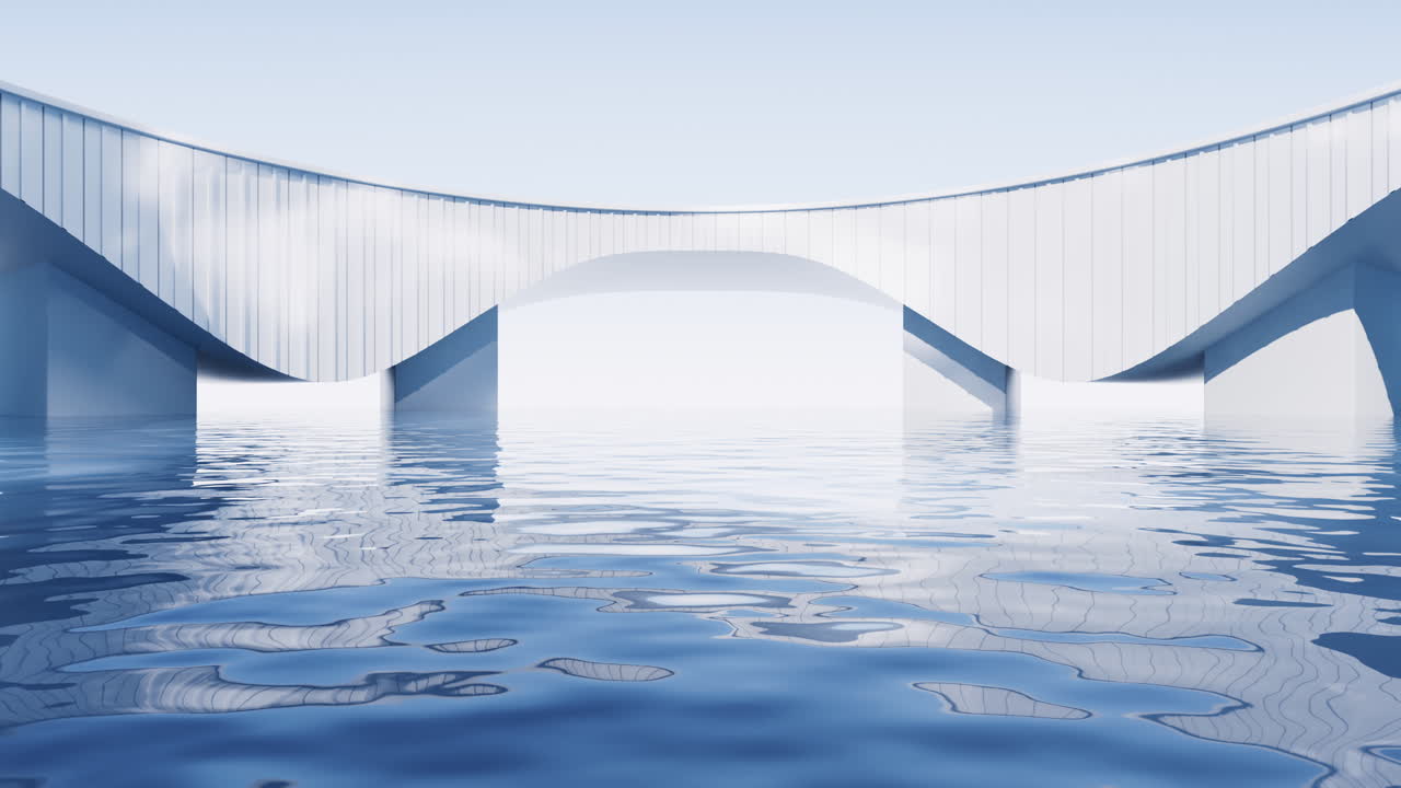 색 건물 배경의 물 표면, 3d 렌더링