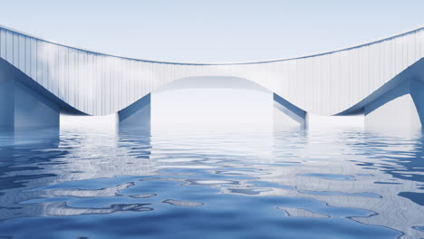 superficie de agua con fondo de edificio blanco, renderización 3d.