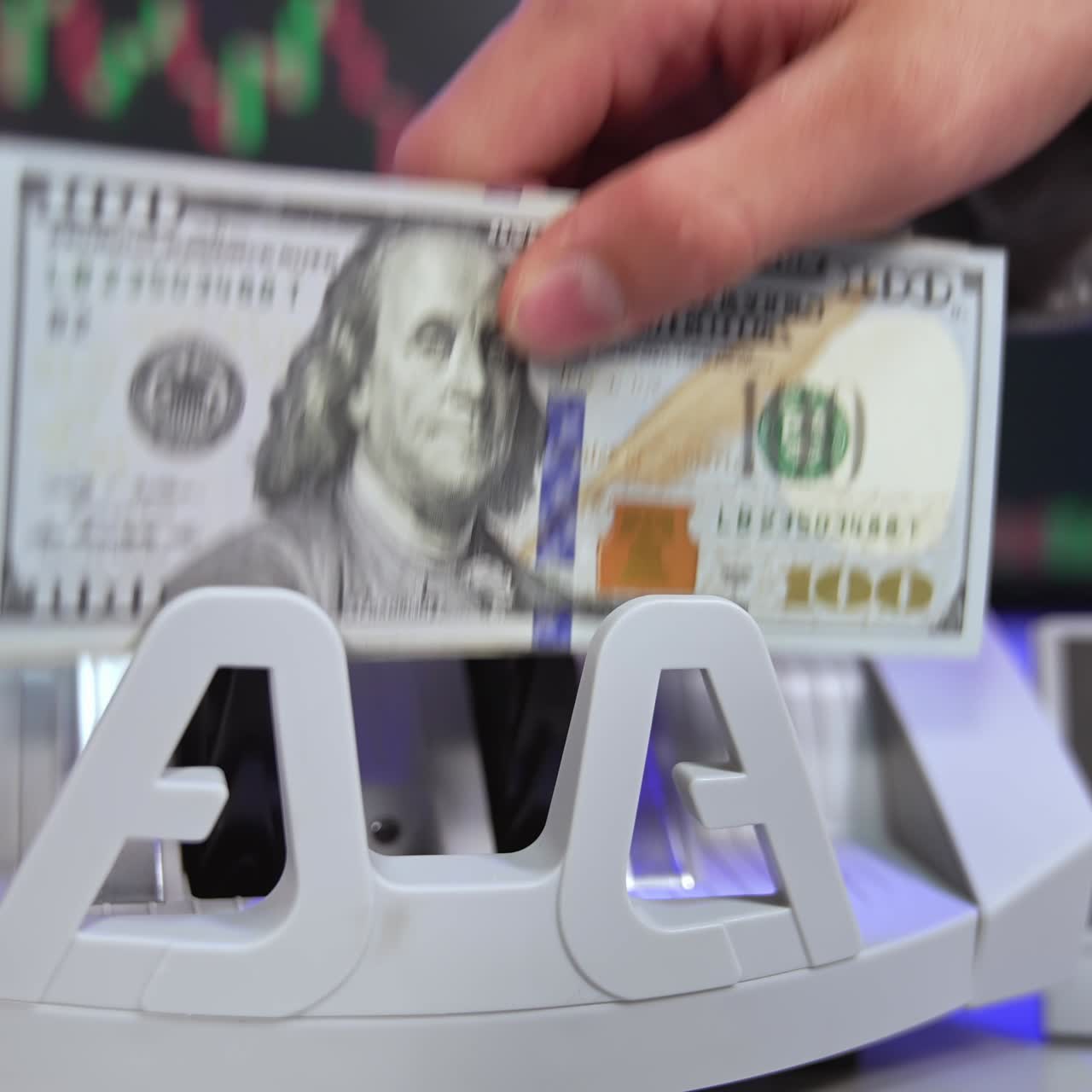 Calculating credit investments. Dollar counting machine for banking financing