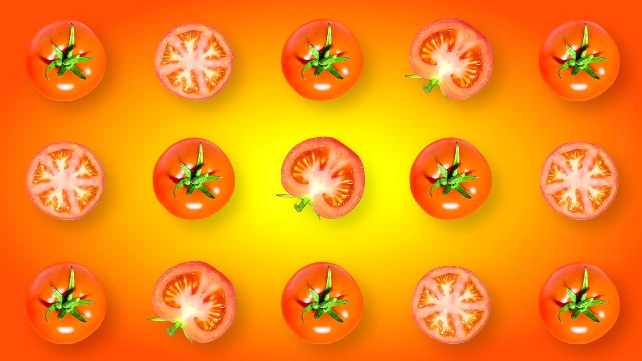 회전하는 토마토와 함께 루핑 애니메이션 추상 비디오