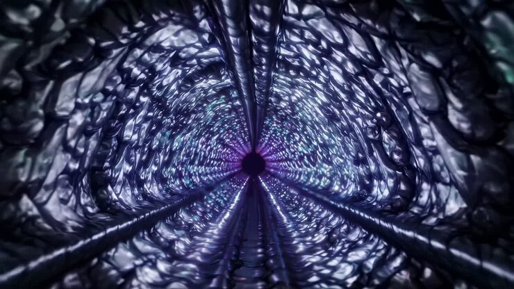 Abstract green tunnel with textured walls