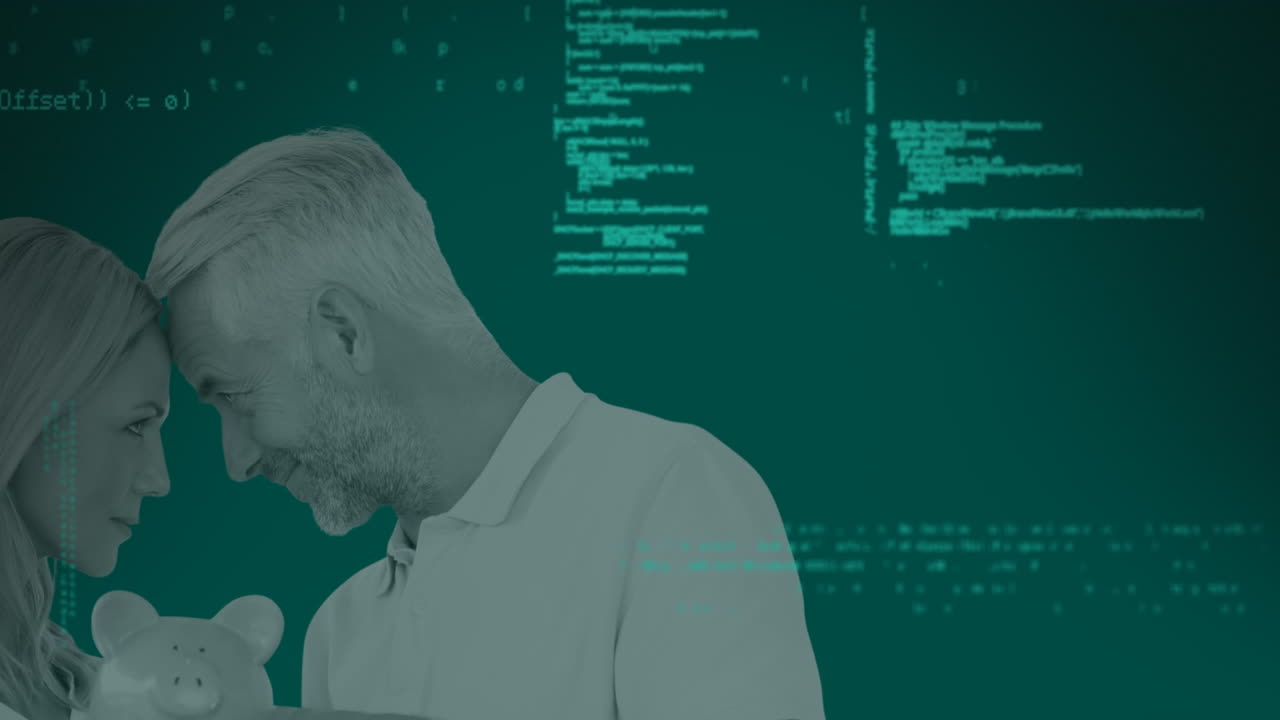 animación del procesamiento de datos sobre la pareja caucásica