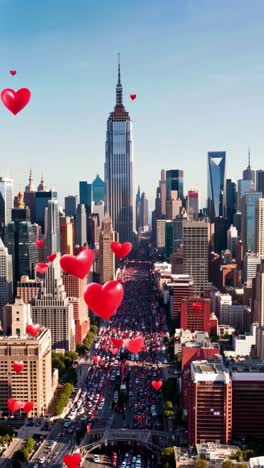 new york city celebration with heart balloons